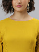 Thumbnail for Janasya Women's Mustard Rayon Solid Flared Casual Kurta Set - Distacart