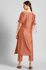 Thumbnail for Janasya Women's Peach Poly Silk Embellished Straight Festive Kurta Set - Distacart