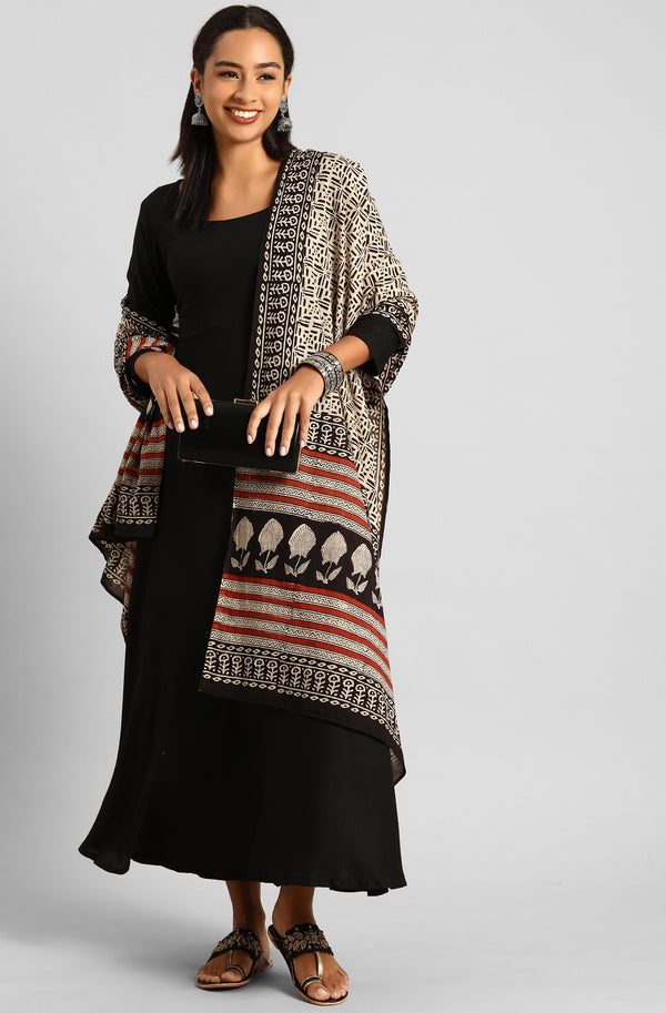 Janasya Women's Black Rayon Solid Kurta With Dupatta - Distacart