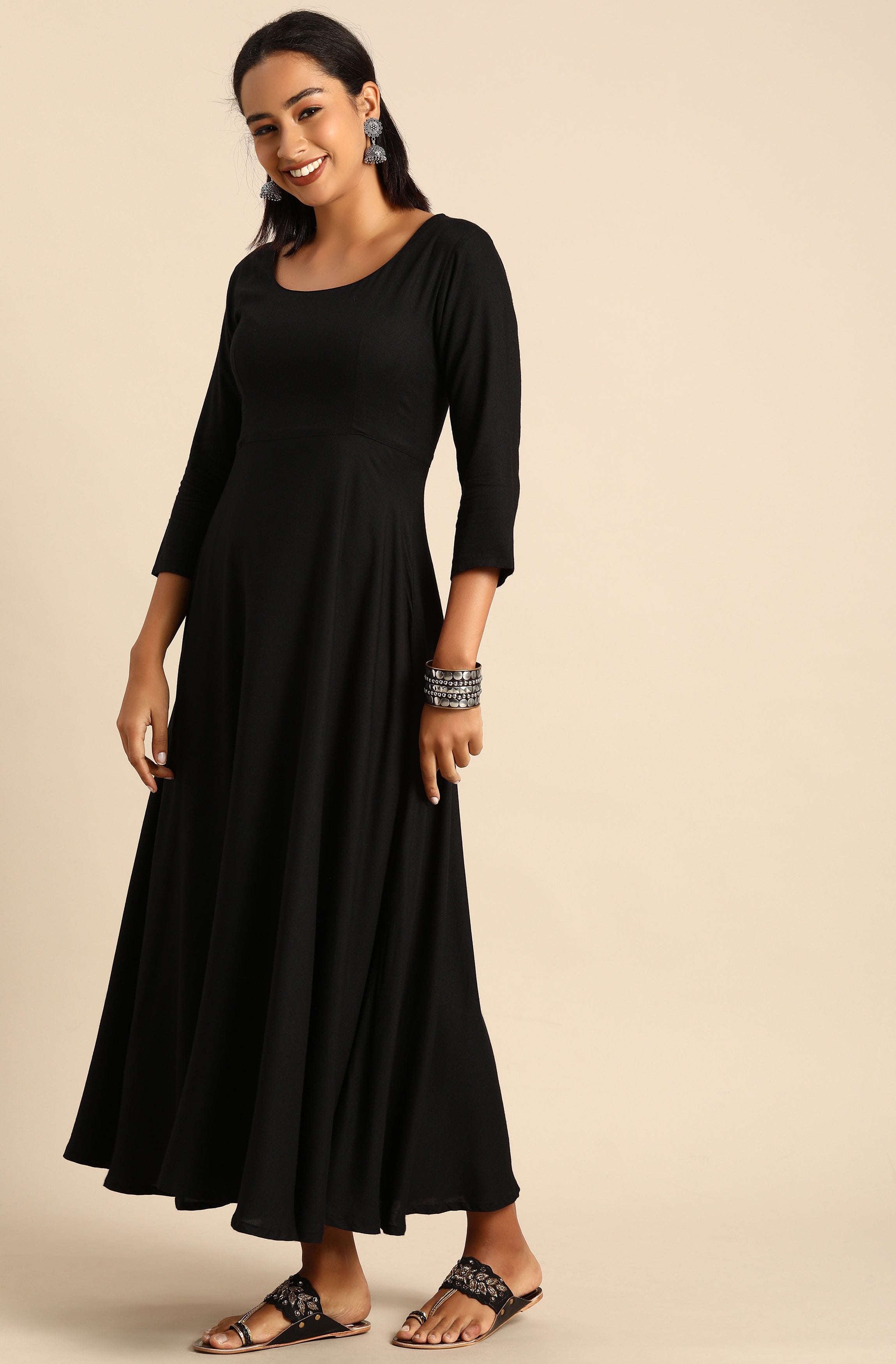 Janasya Women's Black Rayon Solid Kurta With Dupatta - Distacart