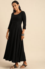 Thumbnail for Janasya Women's Black Rayon Solid Kurta With Dupatta - Distacart