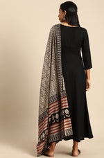 Thumbnail for Janasya Women's Black Rayon Solid Kurta With Dupatta - Distacart