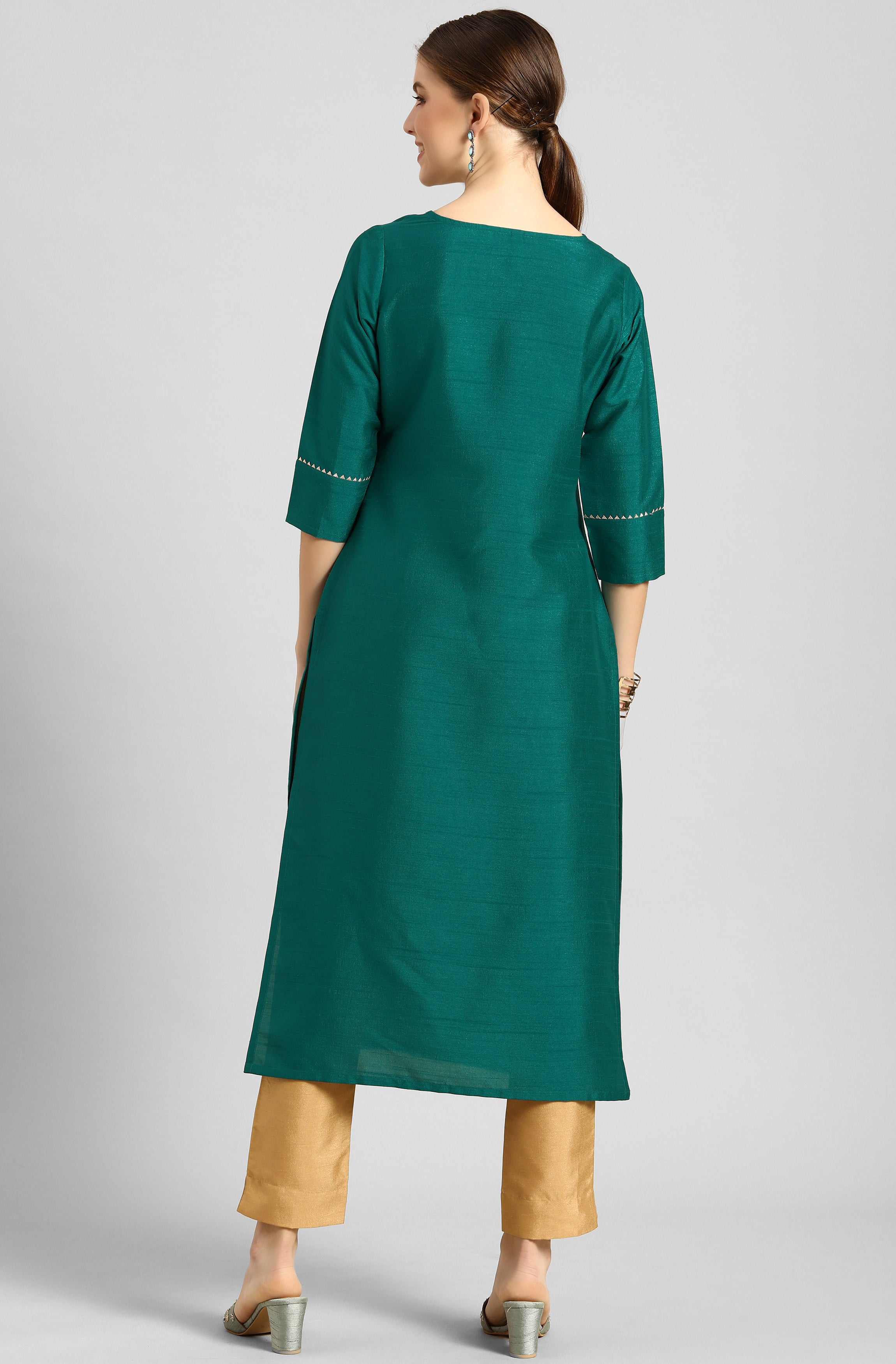 Janasya Women's Green Poly Silk Solid Straight Casual Kurta Set - Distacart