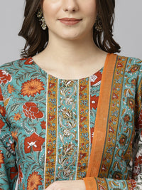 Thumbnail for Janasya Women's Green Cotton Embroidered Kurta With Pant And Dupatta - Distacart