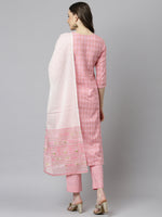 Thumbnail for Janasya Women's Light Pink Cotton Gold Print Kurta With Pant And Dupatta - Distacart
