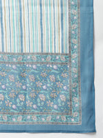 Thumbnail for Janasya Women's Blue Cotton Floral Print Kurta With Pant And Dupatta - Distacart