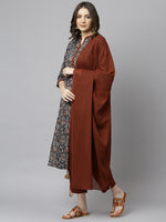 Thumbnail for Janasya Women's Teal Blue Cotton Floral Print Kurta With Pant And Dupatta - Distacart