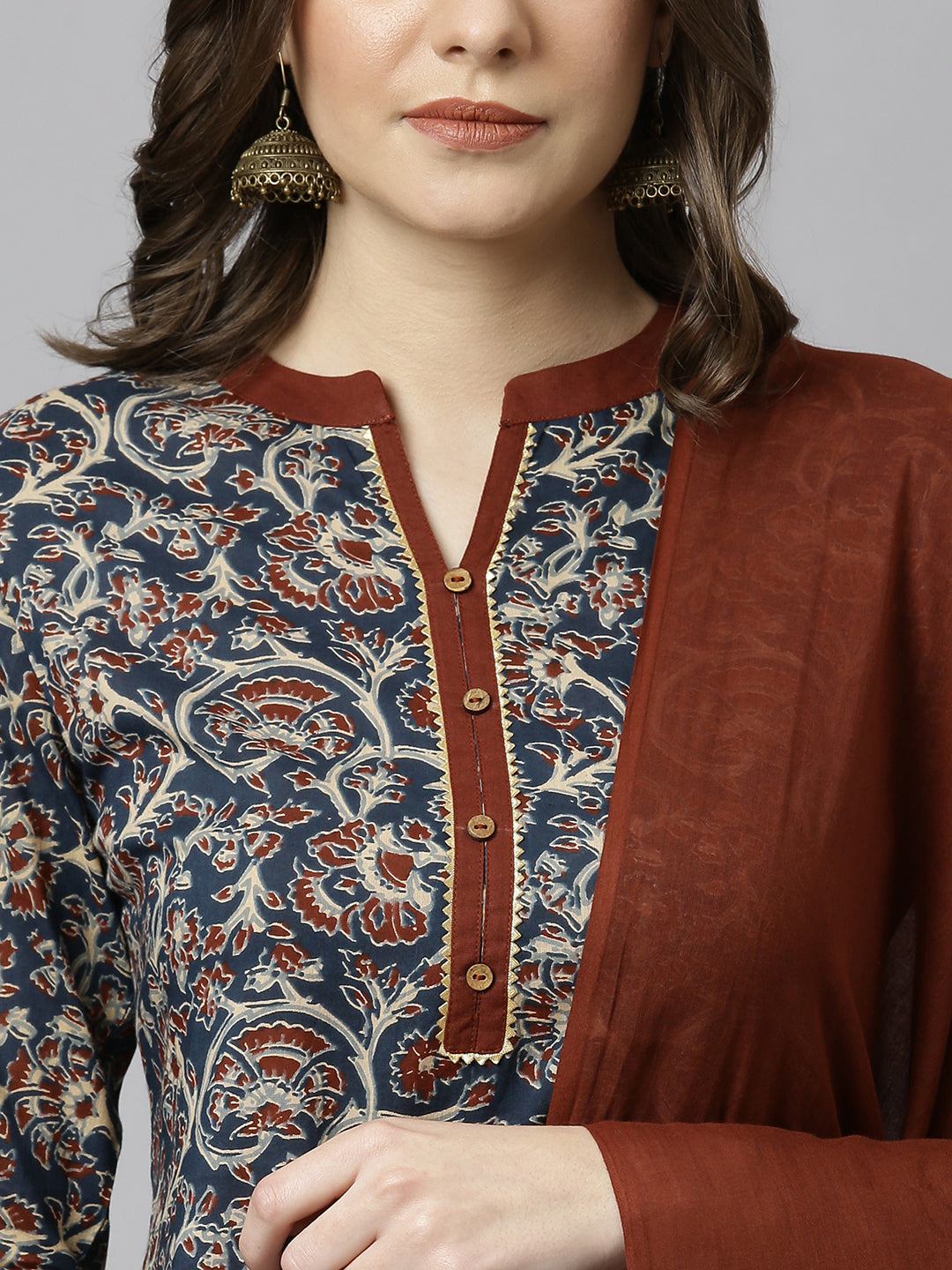 Janasya Women's Teal Blue Cotton Floral Print Kurta With Pant And Dupatta - Distacart