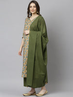 Thumbnail for Janasya Women's Peach Cotton Floral Print Kurta With Palazzo And Dupatta - Distacart