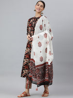 Thumbnail for Janasya Women's Black Cotton Botanical Print Kurta With Pant And Dupatta - Distacart