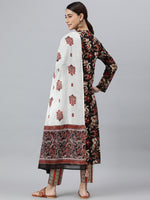 Thumbnail for Janasya Women's Black Cotton Botanical Print Kurta With Pant And Dupatta - Distacart