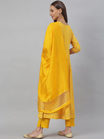 Thumbnail for Janasya Women's Yellow Cotton Bandhej Kurta With Pant And Dupatta - Distacart
