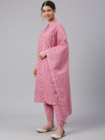 Thumbnail for Janasya Women's Mauve Cotton Floral Print Kurta With Pant And Dupatta - Distacart