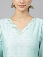 Thumbnail for Janasya Women's Sea Green Chanderi Silk Embellished Kurta With Pant And Dupatta - Distacart