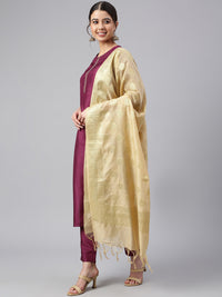 Thumbnail for Janasya Women's Wine Poly Silk Embellished Kurta With Pant And Dupatta - Distacart
