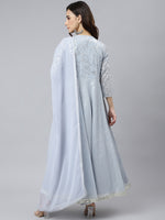 Thumbnail for Janasya Women's Grey Georgette Foil Print Kurta With Dupatta - Distacart