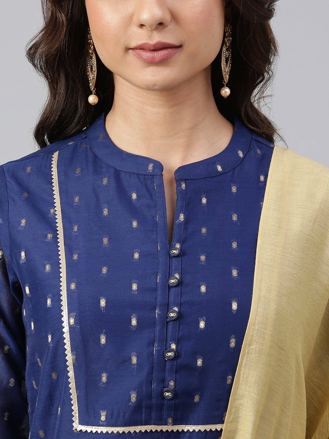 Janasya Women's Dark Blue Chanderi Silk Woven Kurta With Sharara And Dupatta - Distacart