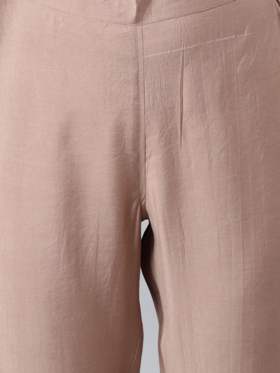 Janasya Women's Dusty Rose Viscose Blend Embroidered Kurta With Pant - Distacart