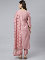 Thumbnail for Janasya Women's Light Pink Poly Silk Embroidered Kurta With Pant And Dupatta - Distacart