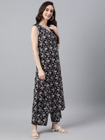 Thumbnail for Janasya Women's Black Cotton Floral Printed Straight Casual Kurta Set - Distacart