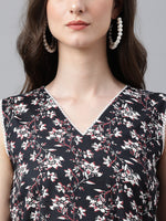 Thumbnail for Janasya Women's Black Cotton Floral Printed Straight Casual Kurta Set - Distacart