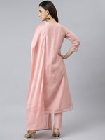 Thumbnail for Janasya Women's Baby Pink Poly Silk Solid Kurta With Pant And Dupatta - Distacart