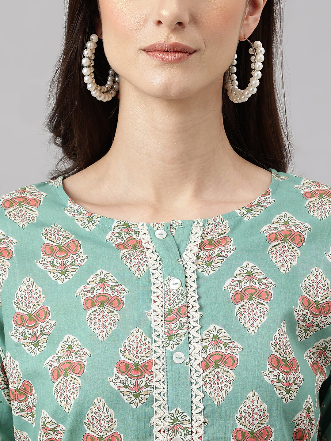 Janasya Women's Mint Green Cotton Floral Printed Straight Casual Kurta Set - Distacart