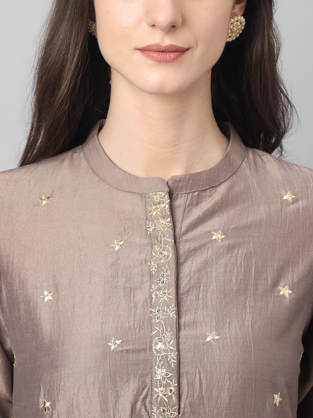 Janasya Women's Brown Chinon Solid Straight Festive Kurta Set - Distacart