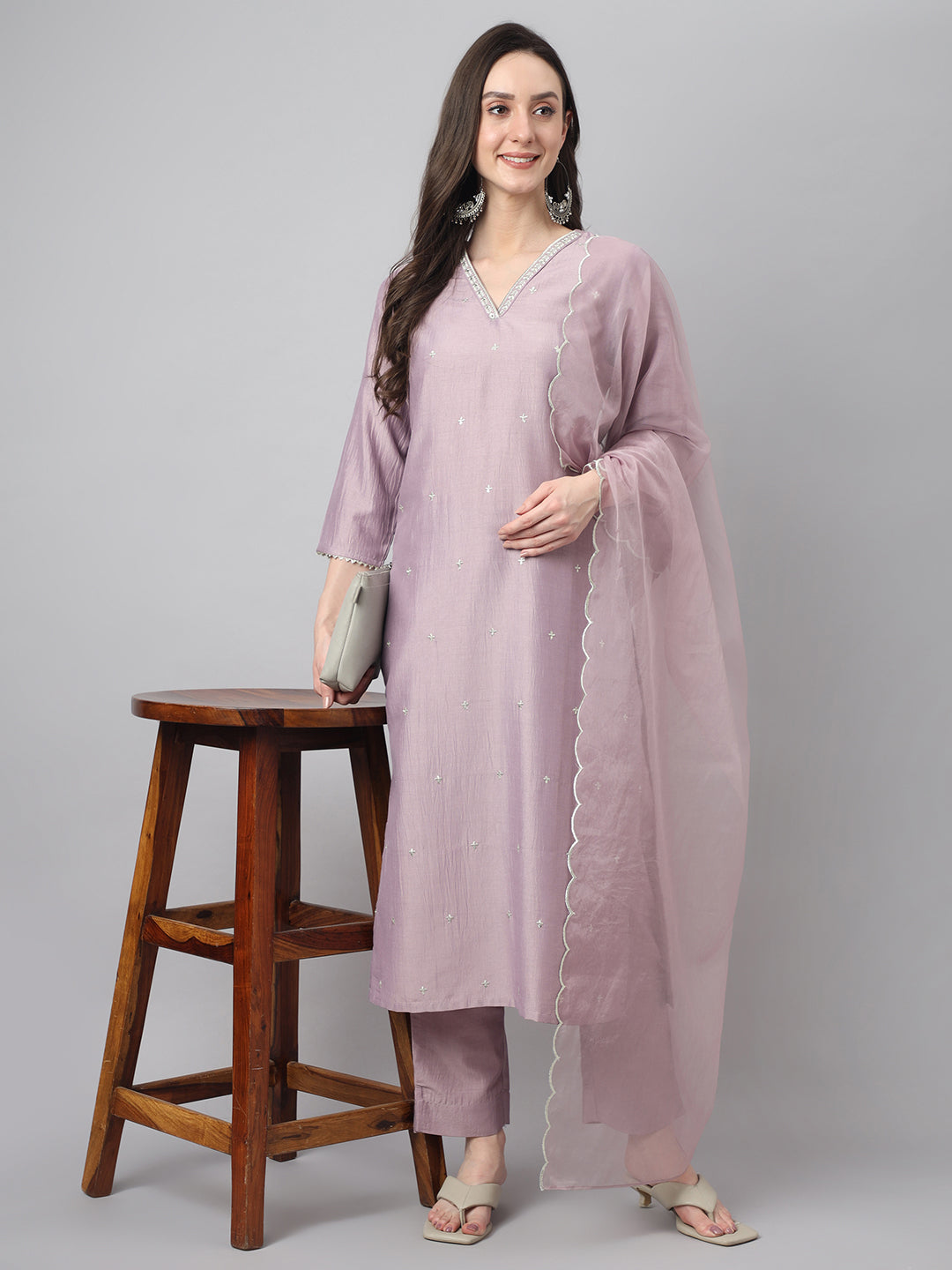 Janasya Women's Lavender Chinon Solid Straight Festive Kurta Set - Distacart