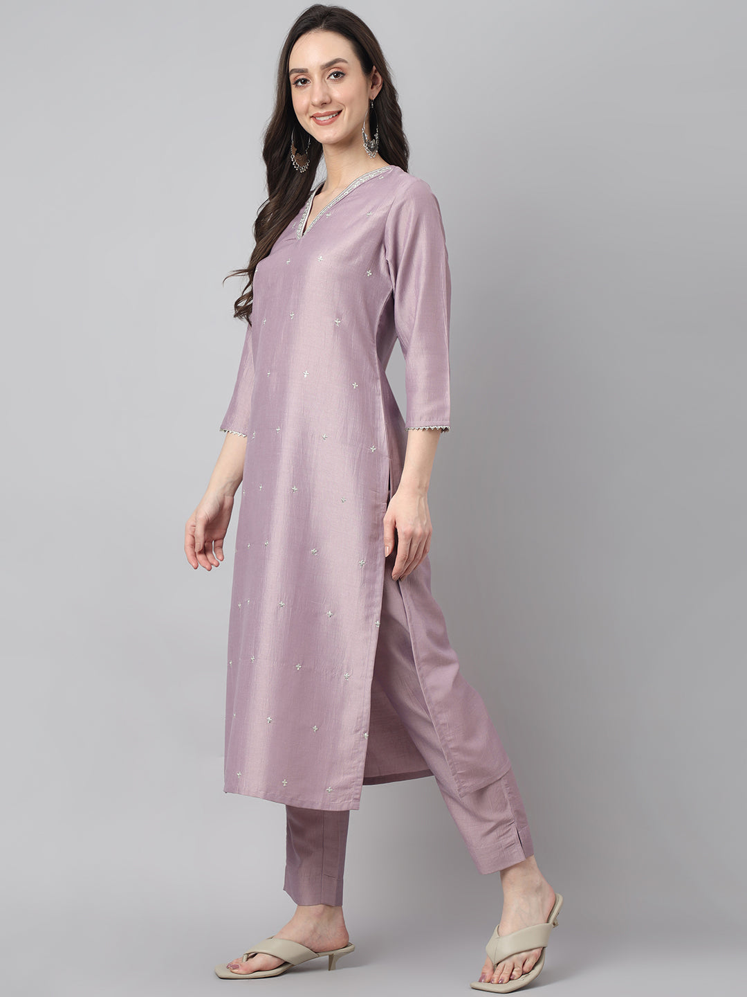 Janasya Women's Lavender Chinon Solid Straight Festive Kurta Set - Distacart