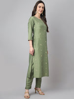 Thumbnail for Janasya Women's Green Chinon Solid Straight Festive Kurta Set - Distacart