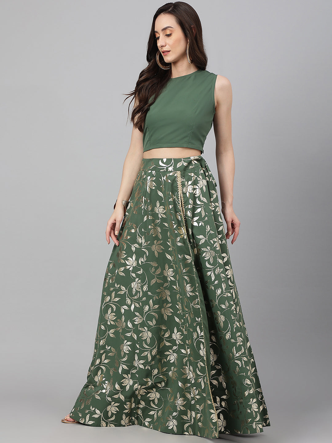 Janasya Women's Olive Green Crepe Solid Lehenga Choli With Pant - Distacart
