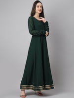 Thumbnail for Janasya Women's Bottle Green Georgette Solid Anarkali Festive Kurta Set - Distacart