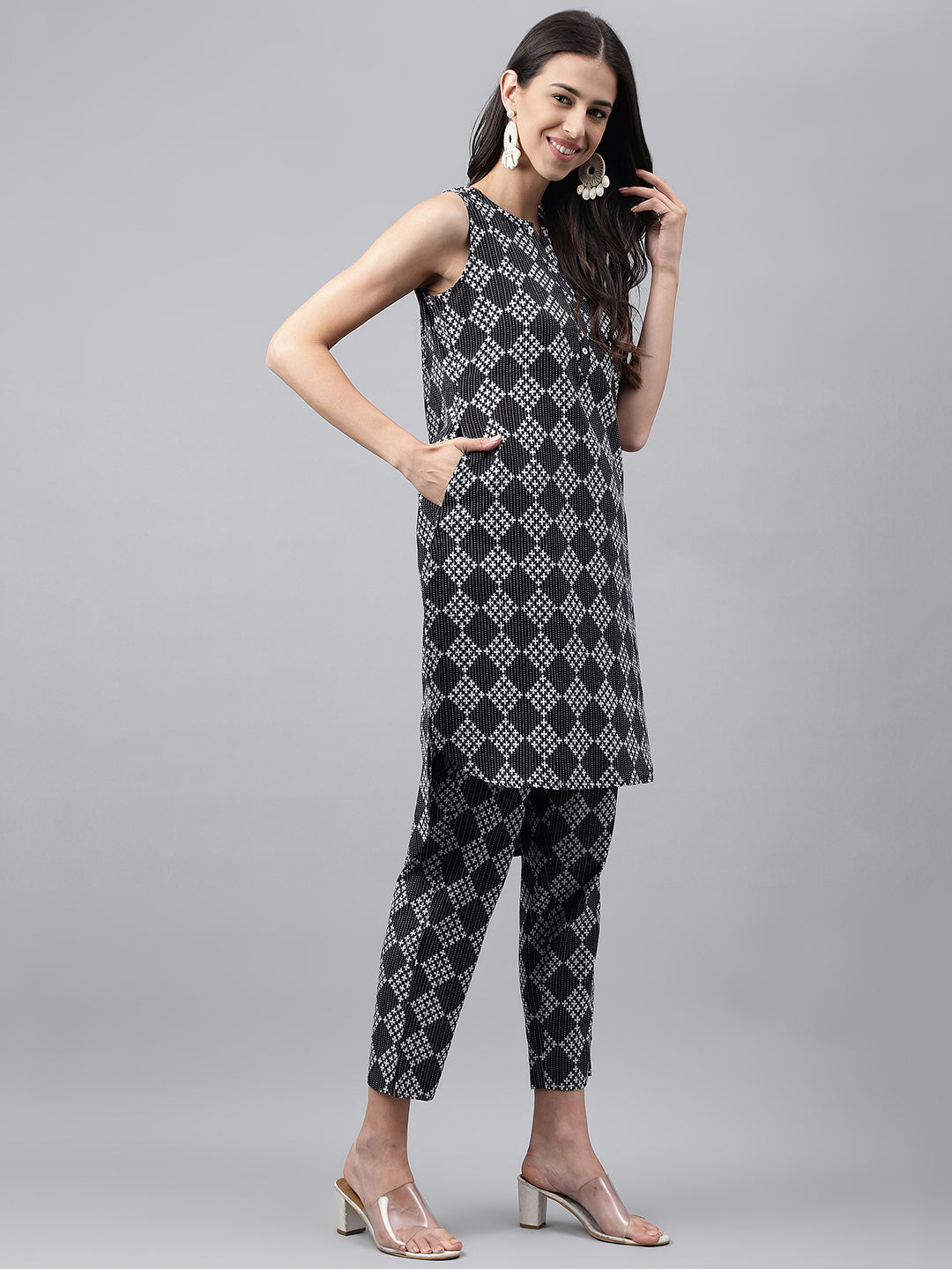 Janasya Women's Black Cotton Ethnic Motifs High Low Casual Kurta Set - Distacart