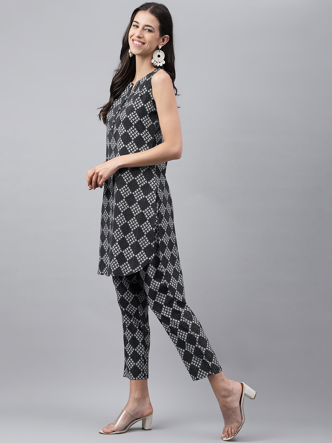 Janasya Women's Black Cotton Ethnic Motifs High Low Casual Kurta Set - Distacart
