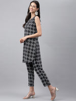 Thumbnail for Janasya Women's Black Cotton Ethnic Motifs High Low Casual Kurta Set - Distacart