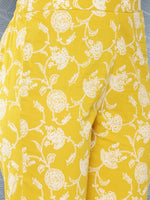 Thumbnail for Janasya Women's Mustard Cotton Floral Printed High Low Casual Tunic Set - Distacart