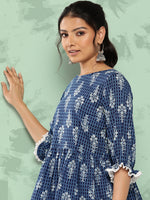 Thumbnail for Janasya Women's Blue Cotton Floral Printed Peplum Casual Top Set - Distacart