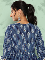 Thumbnail for Janasya Women's Blue Cotton Floral Printed Peplum Casual Top Set - Distacart