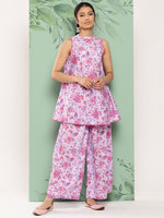 Thumbnail for Janasya Women's Lavender Crepe Digital Printed A-line Casual Top Set - Distacart
