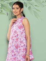 Thumbnail for Janasya Women's Lavender Crepe Digital Printed A-line Casual Top Set - Distacart