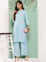 Thumbnail for Janasya Women's Sky Blue Crepe Digital Printed Straight Casual Kurta Set - Distacart
