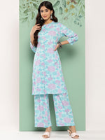 Thumbnail for Janasya Women's Sky Blue Crepe Digital Printed Straight Casual Kurta Set - Distacart