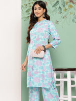 Thumbnail for Janasya Women's Sky Blue Crepe Digital Printed Straight Casual Kurta Set - Distacart