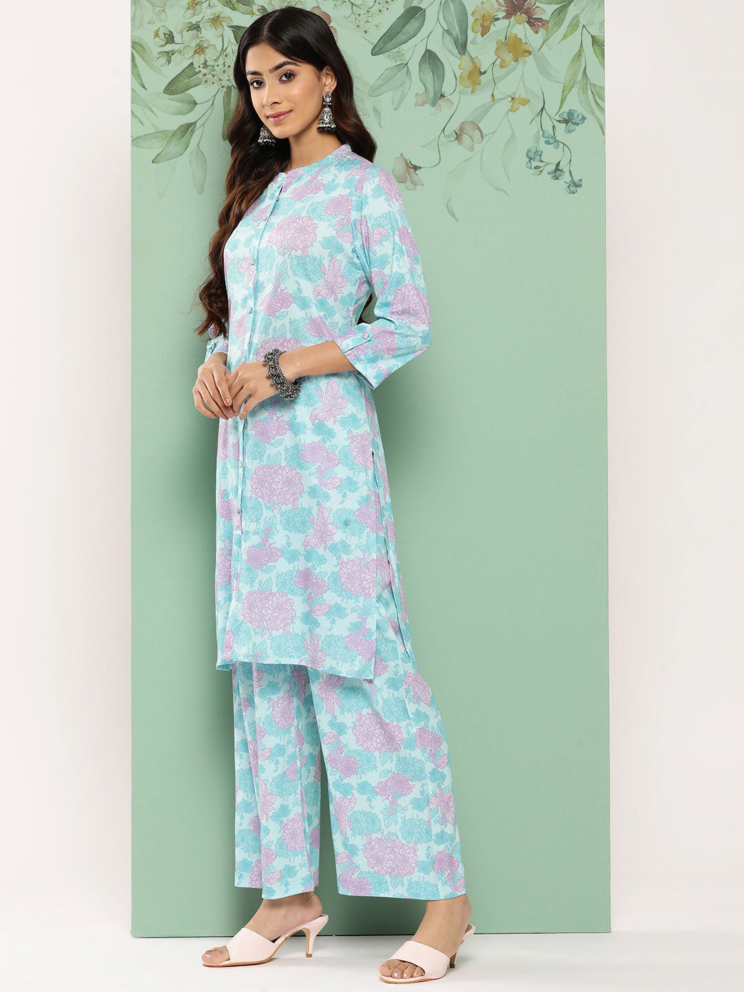 Janasya Women's Sky Blue Crepe Digital Printed Straight Casual Kurta Set - Distacart