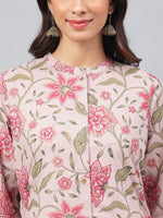Thumbnail for Janasya Women's Mauve Cotton Floral Printed Straight Festive Kurta Set - Distacart