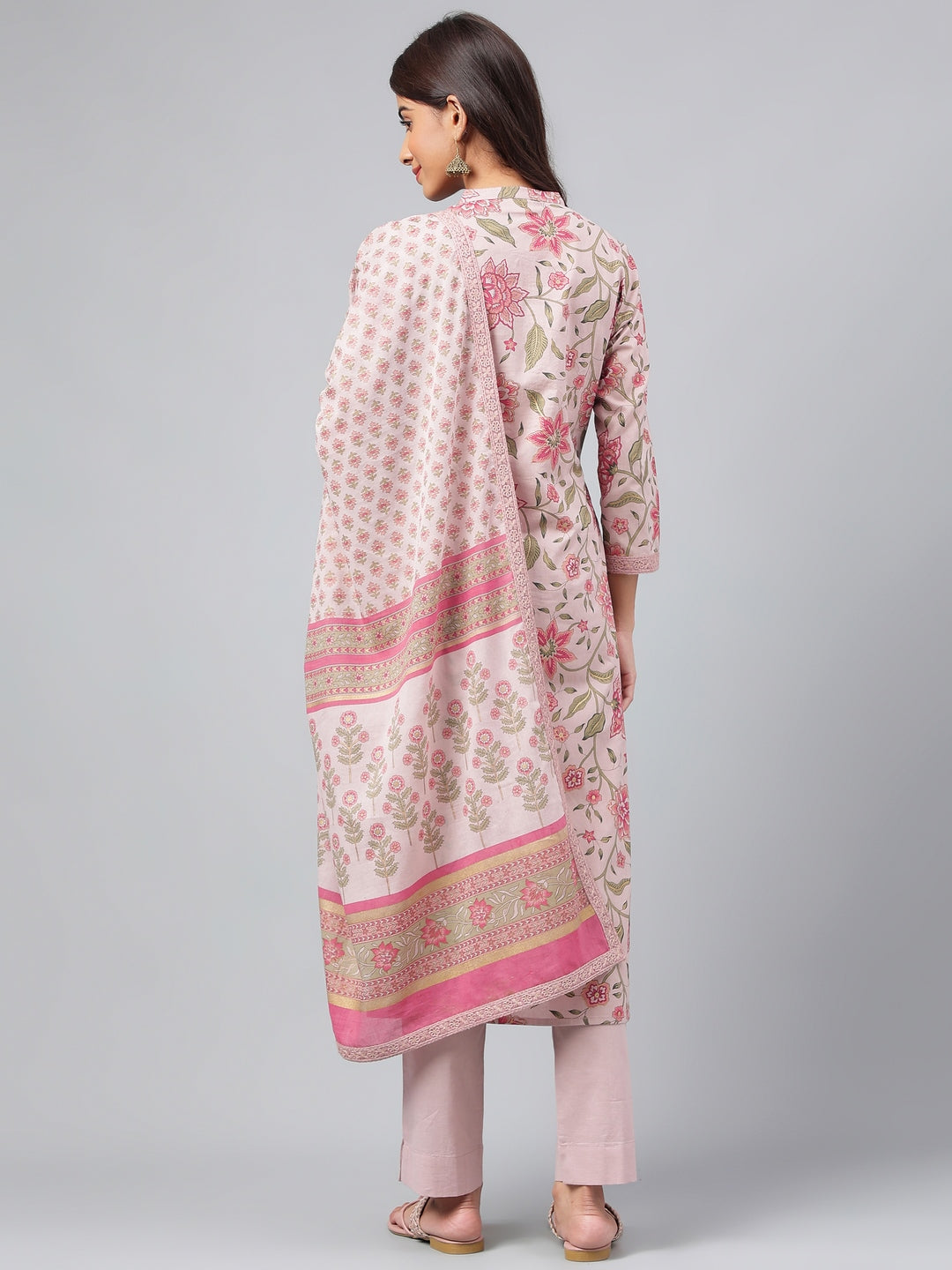 Janasya Women's Mauve Cotton Floral Printed Straight Festive Kurta Set - Distacart