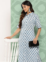 Thumbnail for Janasya Women's White Cotton Floral Printed High Low Casual Kurta Set - Distacart