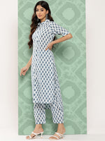 Thumbnail for Janasya Women's White Cotton Floral Printed High Low Casual Kurta Set - Distacart