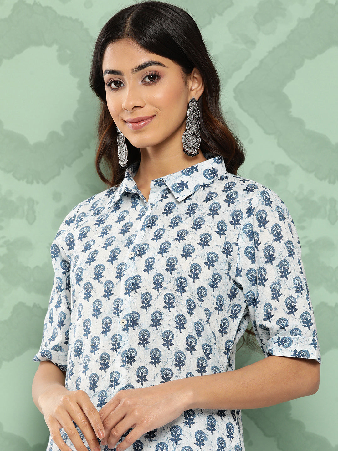 Janasya Women's White Cotton Floral Printed High Low Casual Kurta Set - Distacart